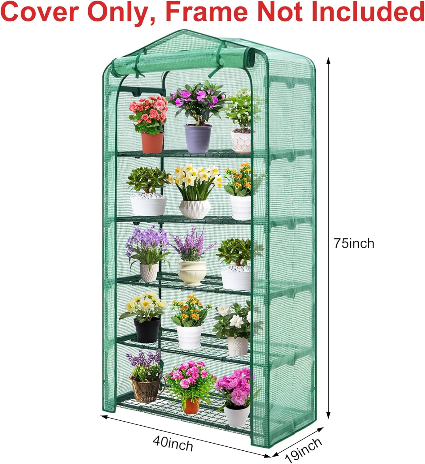 Sfcddtlg Extra Wide 5 Tier Greenhouse Replacement Cover, 75" x 40" x 19" PE Plant Greenhouse Cover with Roll-Up Zipper Door for Outdoor Gardening Plants Cold Frost Wind Rain Proof (Frame NOT Included)