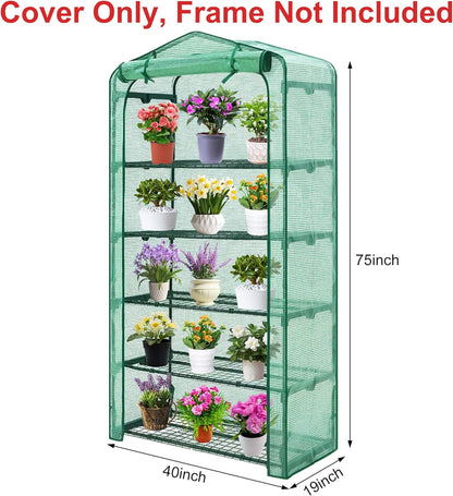 Sfcddtlg Extra Wide 5 Tier Greenhouse Replacement Cover, 75" x 40" x 19" PE Plant Greenhouse Cover with Roll-Up Zipper Door for Outdoor Gardening Plants Cold Frost Wind Rain Proof (Frame NOT Included)