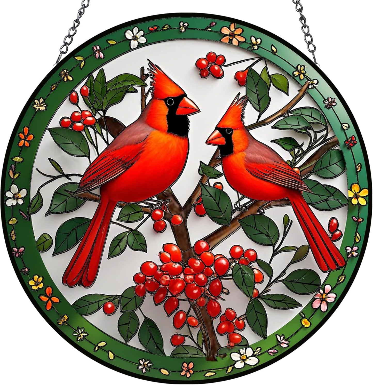 Cardinal Suncatchers for Windows Hanging - 8 in Stained Glass Sun Catchers Indoor Window, Suncatcher Stain Glass Window Hanging for Home Decor Wall Art, Gifts for Holiday