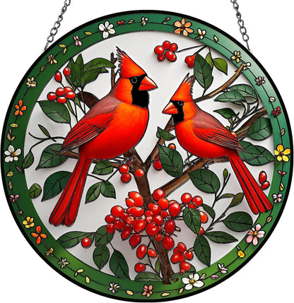 Cardinal Suncatchers for Windows Hanging - 8 in Stained Glass Sun Catchers Indoor Window, Suncatcher Stain Glass Window Hanging for Home Decor Wall Art, Gifts for Holiday