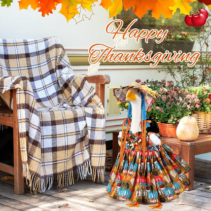 Fall Thanksgiving Goose Outfit Sunflower Porch Goose Costume with Hat Necklace for 23 Autumn Patio Yard Lawn Decor(Multicolor Sunflower)