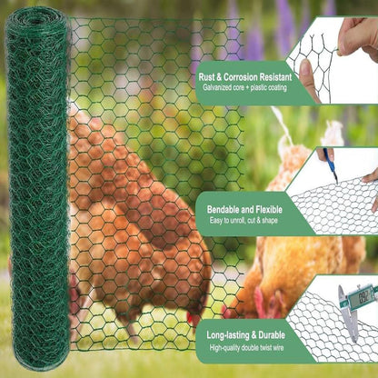 Chicken Wire for Crafts, Wire Netting Hexagonal Garden Poultry Chicken Wire Netting, Pet/Rabbit/Chicken Wire Fencing,0.8inch Hexagonal Galvanized PVC Coated Mesh Fence (Green, 15.7"x236")