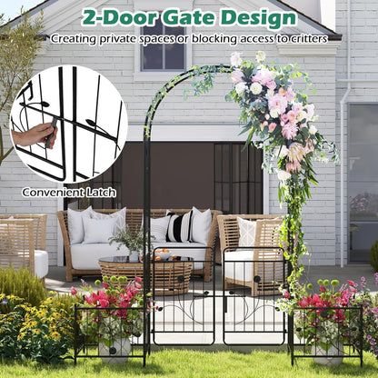 Giantex Garden Arch with Planter - 86 inch Metal Garden Arbor with Gate, Arch Trellis for Climbing Plants Rose, Wedding Archway Pergola for Lawn Patio Bridal Party Decoration