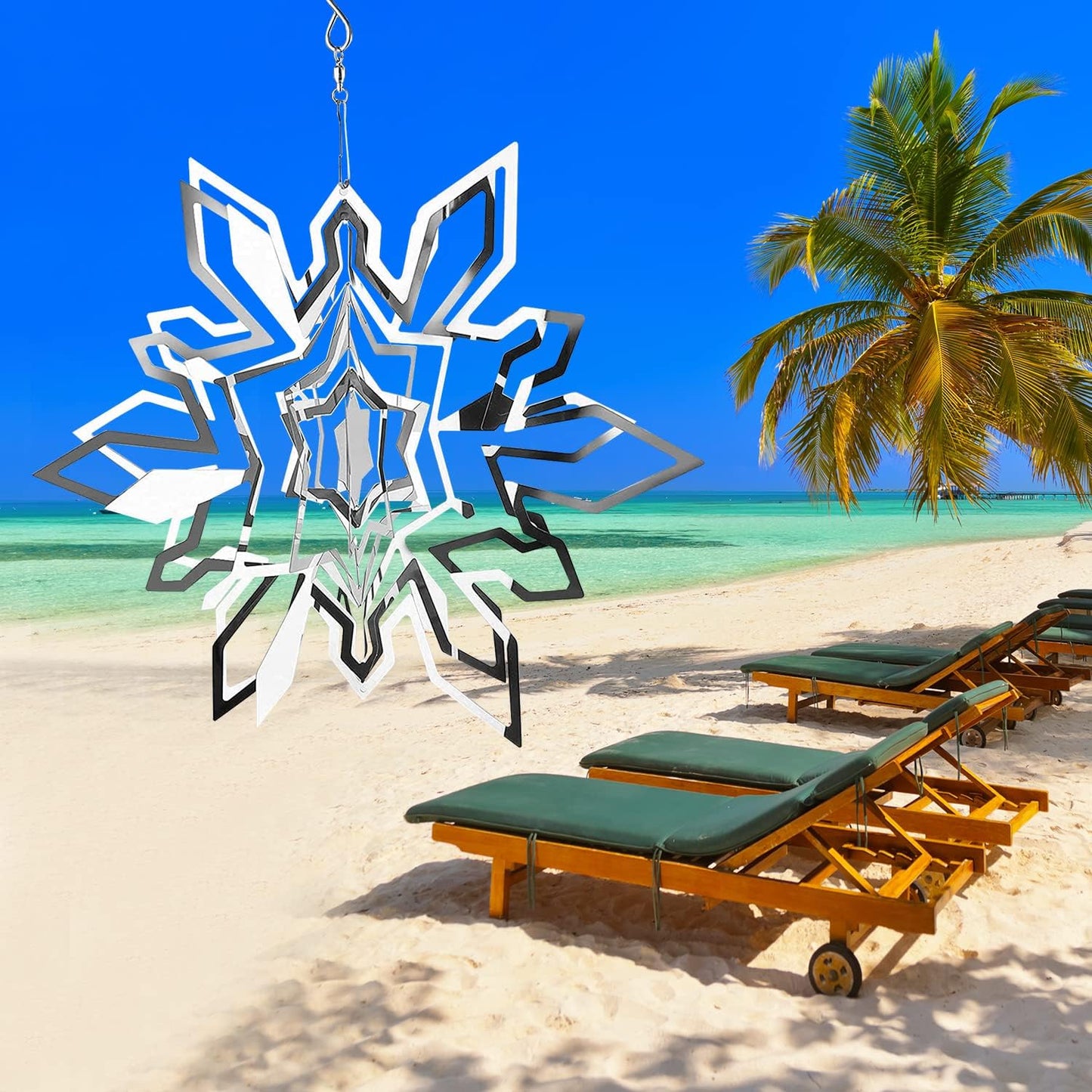 Hanging Wind Spinner Outdoor Metal Decorations, Silver Wind Spinners for Yard and Garden, 3D Mirror Stainless Steel Wind Sculptur Chime Indoor Outdoor Garden Decoration Worth Gift (Snowflake)