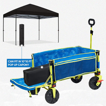 Old Bahama Bay 550lbs Extra Long 49" L Beach Wagon with Big Wheels with Brake for Sand, Collapsible Utility Beach Cart Heavy Duty Folding Wagon,Ideal for Outdoor Sand Camping Garden Pet