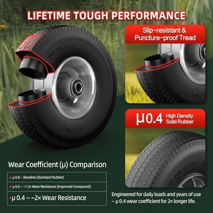 4.10/3.50-4 Tire and Wheel Flat Free,10-Inch Solid Wheel Replacement with 5/8 Extra 3/4 &1/2 Bearings,2.2" Offset Hub -Compatible with Hand Truck,Wheelbarrow,Dolly(Wave,Gray)