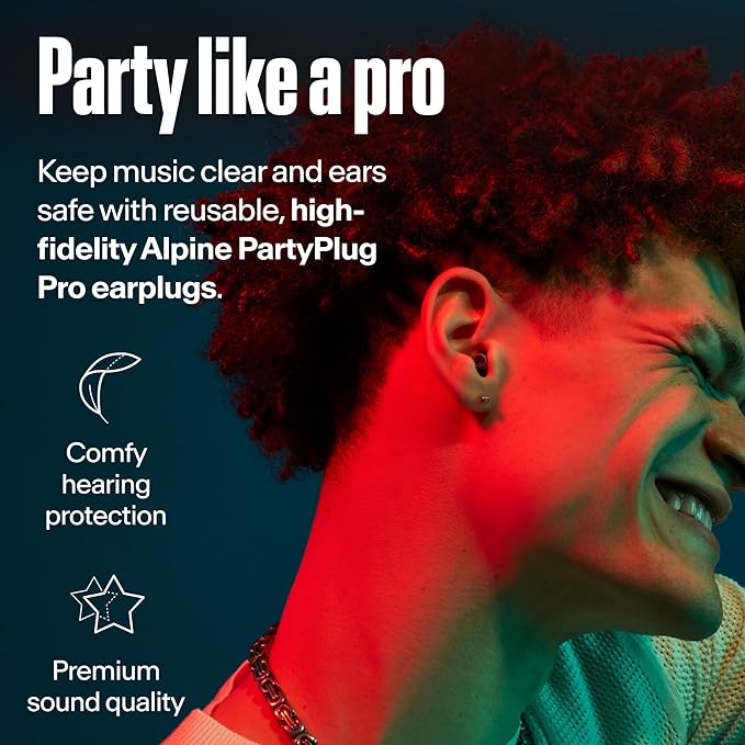 Alpine PartyPlug Pro Concert Ear Plugs, High Fidelity Professional Musician Earplugs with 21dB