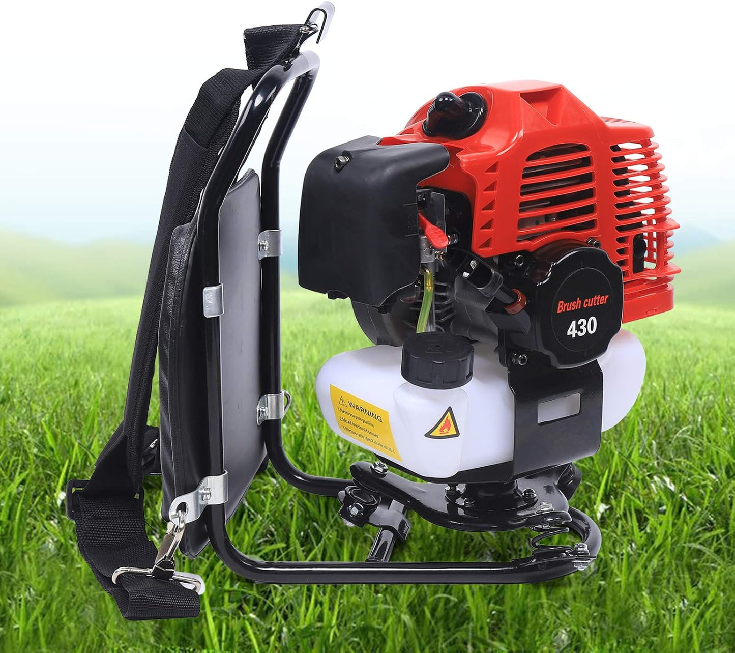 3 in 1 Backpack Brush Cutter Tiller, 43cc 2 Stroke Gas Powered Grass Hedge Trimmer Air-Cooled Single Cylinder Cultivator Lawn Mower for Farmland Weeding, Harvesting, Clearing (Head 1E40F-5)