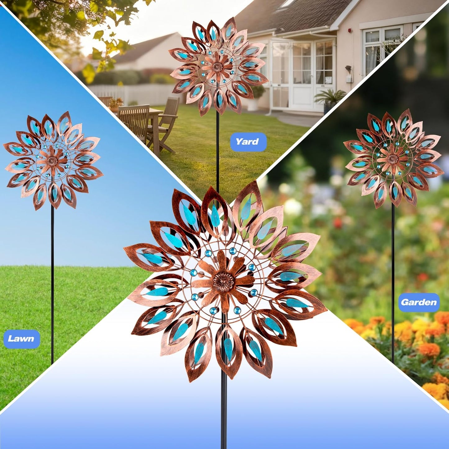 Wind Spinners for Outdoor Yard Decor, 360 Degrees Swivel Large Outdoor Metal Wind Spinner, 76" Wind Sculptures Garden Decor for Patio Lawn Yard