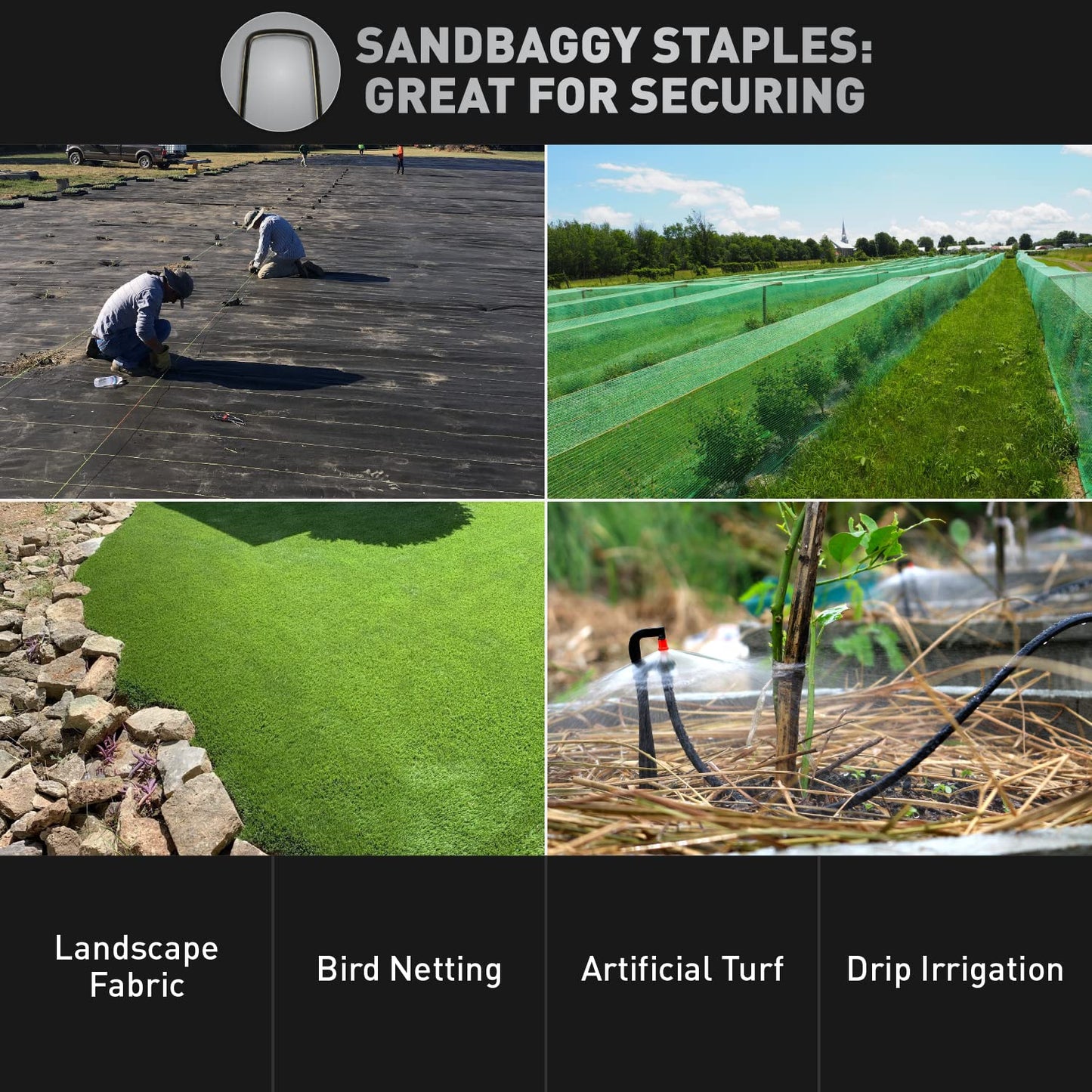Sandbaggy 4 Inch Landscape Sod Staples | Great for Hard & Rocky Soil | Sharp Like a Knife | Tough 11 Gauge Rust-Resistant | Trusted by Farmers & Contractors Across USA (1200 Staples)
