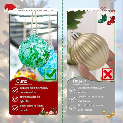 Hand Blown Glass Gazing Balls for Garden Hanging Friendship Balls Christmas Ball Ornaments for Xmas Tree Decoration (Green - A)