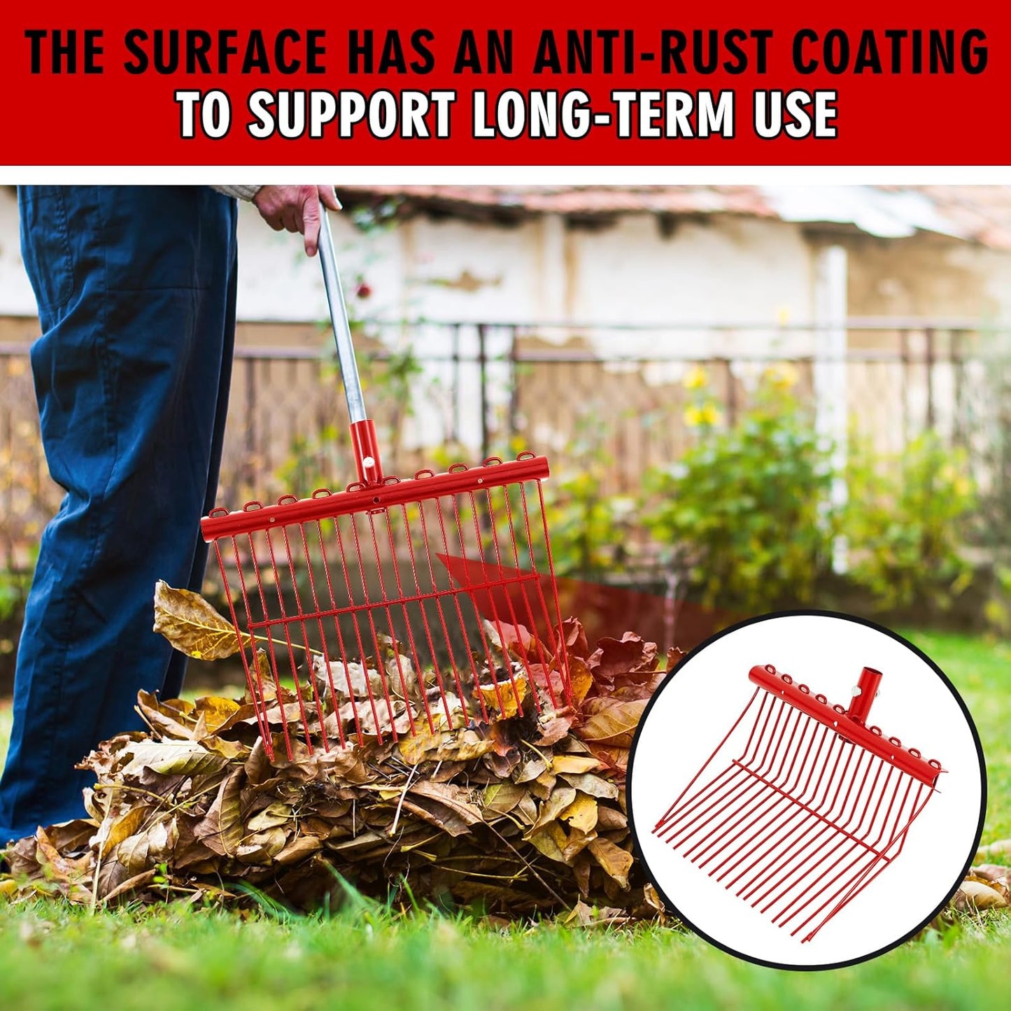 Tandefio 2 Pack Pitchfork Replacement Head Metal Horse Manure Rake Gardening Pitch Fork with Angled Tines for Horse Stall Poop Picking up(Red)