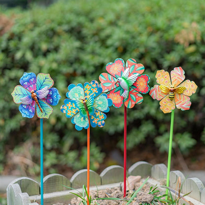 Topadorn Metal Floral Garden Stakes Waterproof Wind Spinner Decor - Colorful Windmill Design for Patio, Lawn, Garden, for Plant Lovers,4 Pack