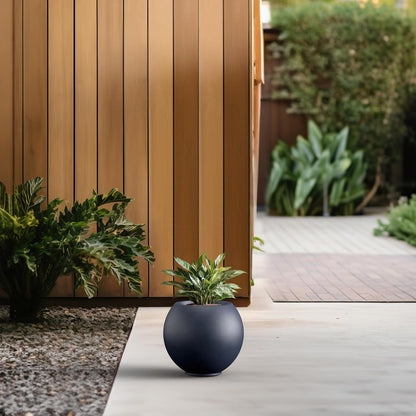Kante Round Concrete Flower Pot, 11 Inch Dia (7.9" Opening) Sphere Shape Design Planter with Drainage Hole and Rubber Plug for Indoor & Outdoor Plants, Charcoal Finish with Warm Brown Interior