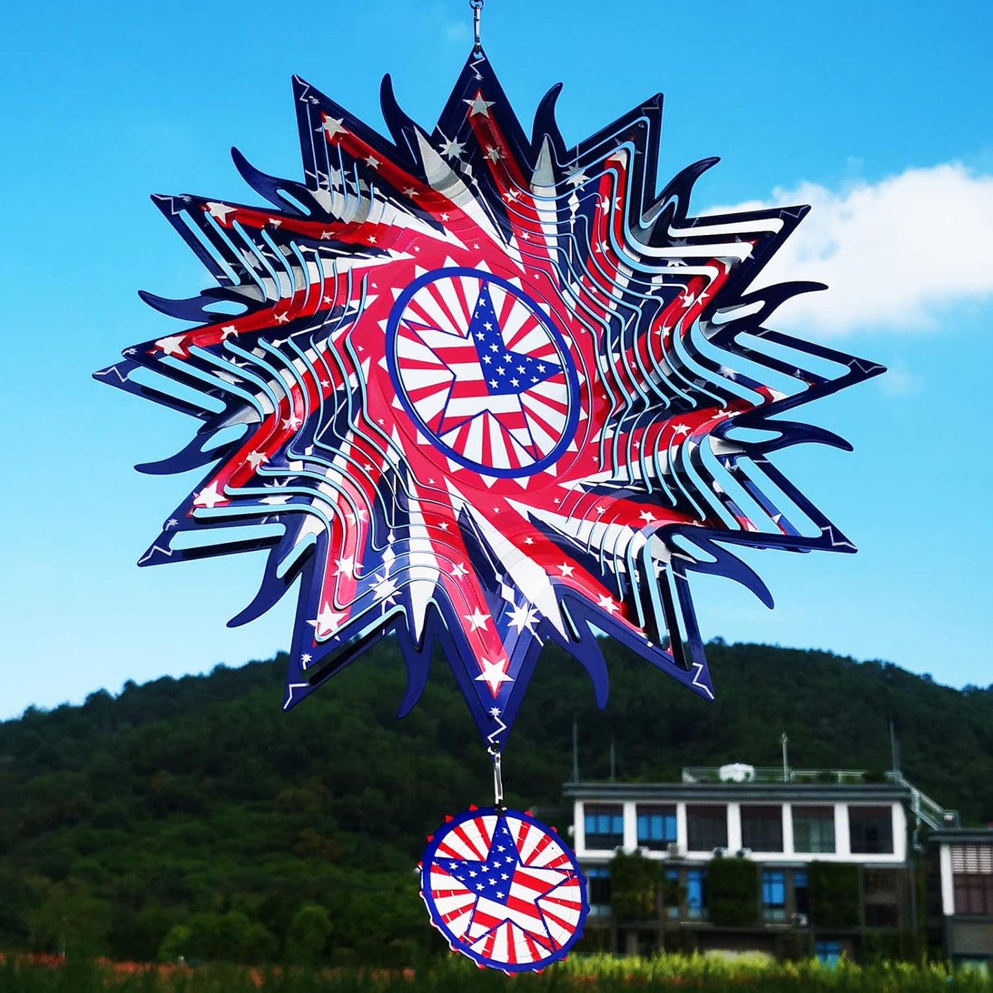 DJUAN 4th of July Decorations,12in American Flag Patriotic Wind Spinner Fourth of July Decor Outdoor,Garden Wind Spinners Patriotic Decor Independence Day Decorations for Yard,Garden,Patio