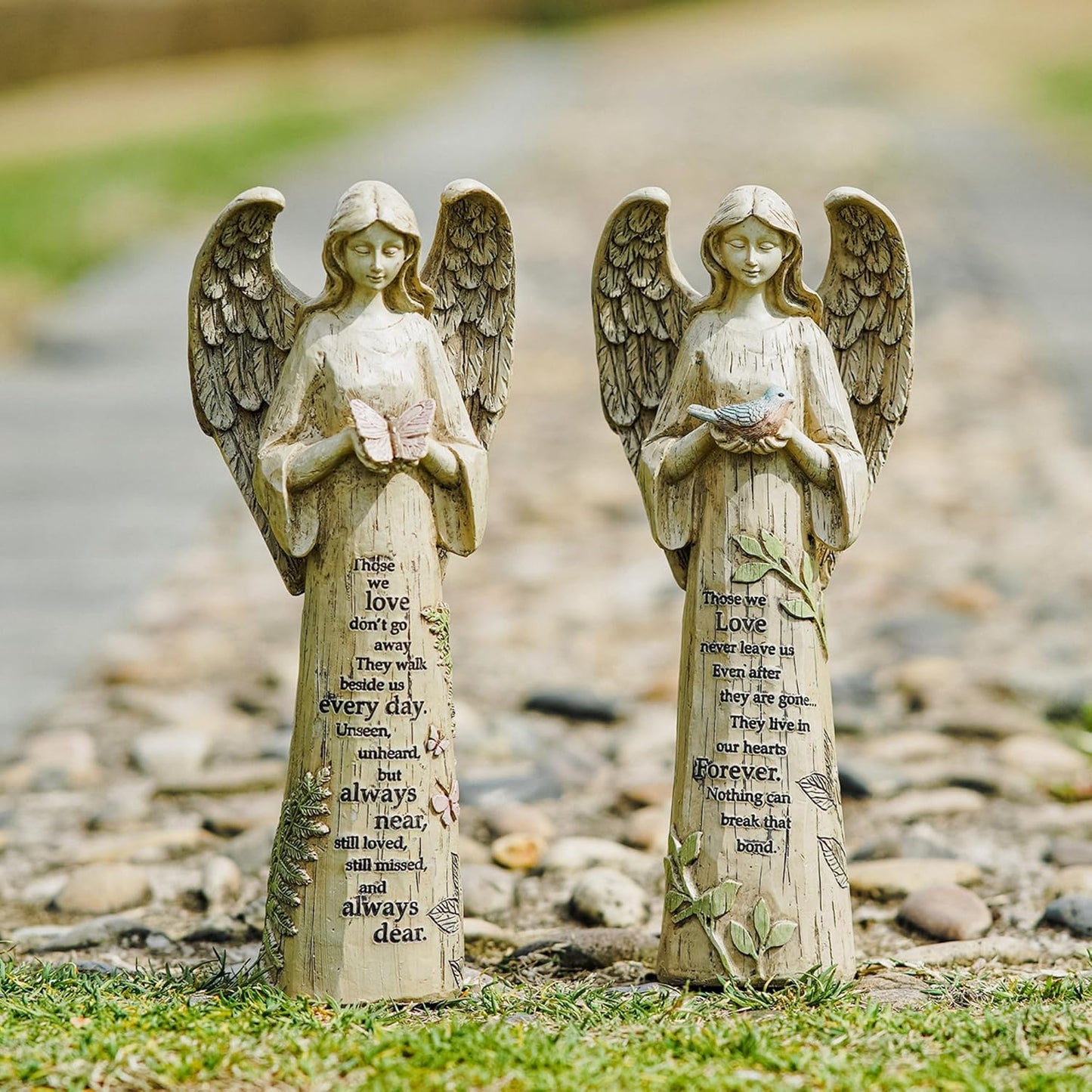 Topadorn Angel Statue Decoration for Garden & Patio, Standing Angel with Butterfly Memorial Resin Figurine Sculpture Ornament, Waterproof Antique Stone, 10''H