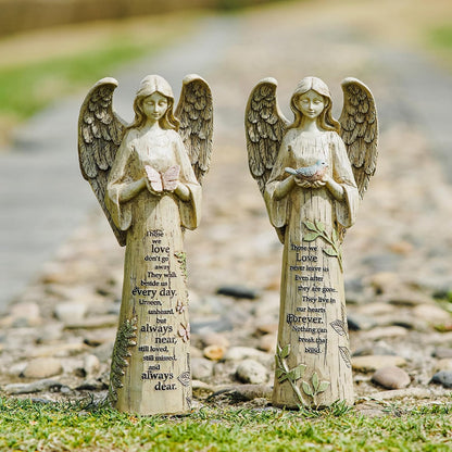 Topadorn Angel Statue Decoration for Garden & Patio, Standing Angel with Butterfly Memorial Resin Figurine Sculpture Ornament, Waterproof Antique Stone, 10''H