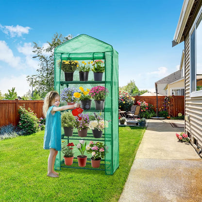 EAGLE PEAK Mini Greenhouse with Wire Shelves, Portable Indoor & Outdoor Green House with Roll-Up Zipper Door, 4 Tier, 27.2"x19.3"x64.2", Clear/Green PE Cover