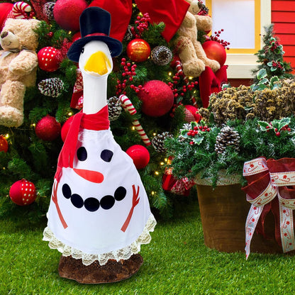 Christmas Snowman Goose Outfit Clothes for 23" High Cement or Plastic Goose Lawn Clothing Porch Garden Costume for Yard Outdoor Patio Statue Xmas Winter Holiday Decor