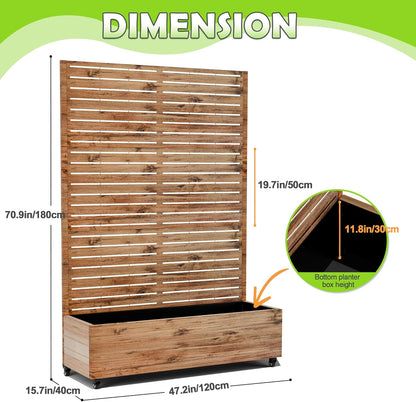 15.7"×70.9"×47.2" Metal Raised Garden Bed with Trellis and Wheels - Tall Trellis Planter Box for Climbing Plants, Vegetables & Vines - Outdoor Privacy Planters for Patio (Natural Wood Grain)