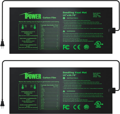 iPower 2 Pack 10" x 20.75" Seeding Heat Mat Upgraded Carbon Film Indoor Warm Hydroponic Plant Germination Starting Pad Durable Waterproof