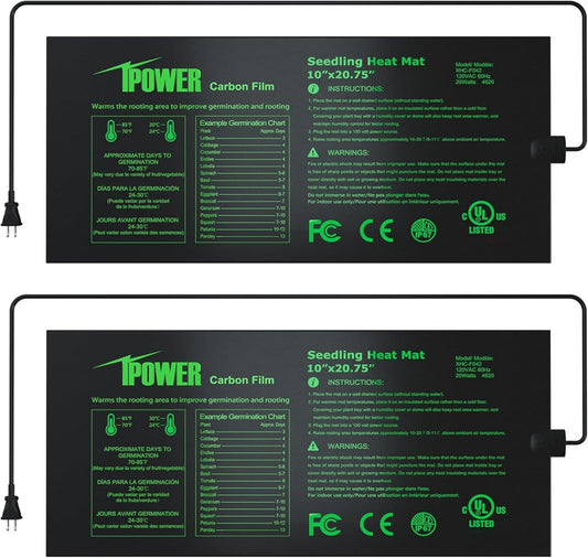 iPower 2 Pack 10" x 20.75" Seeding Heat Mat Upgraded Carbon Film Indoor Warm Hydroponic Plant Germination Starting Pad Durable Waterproof