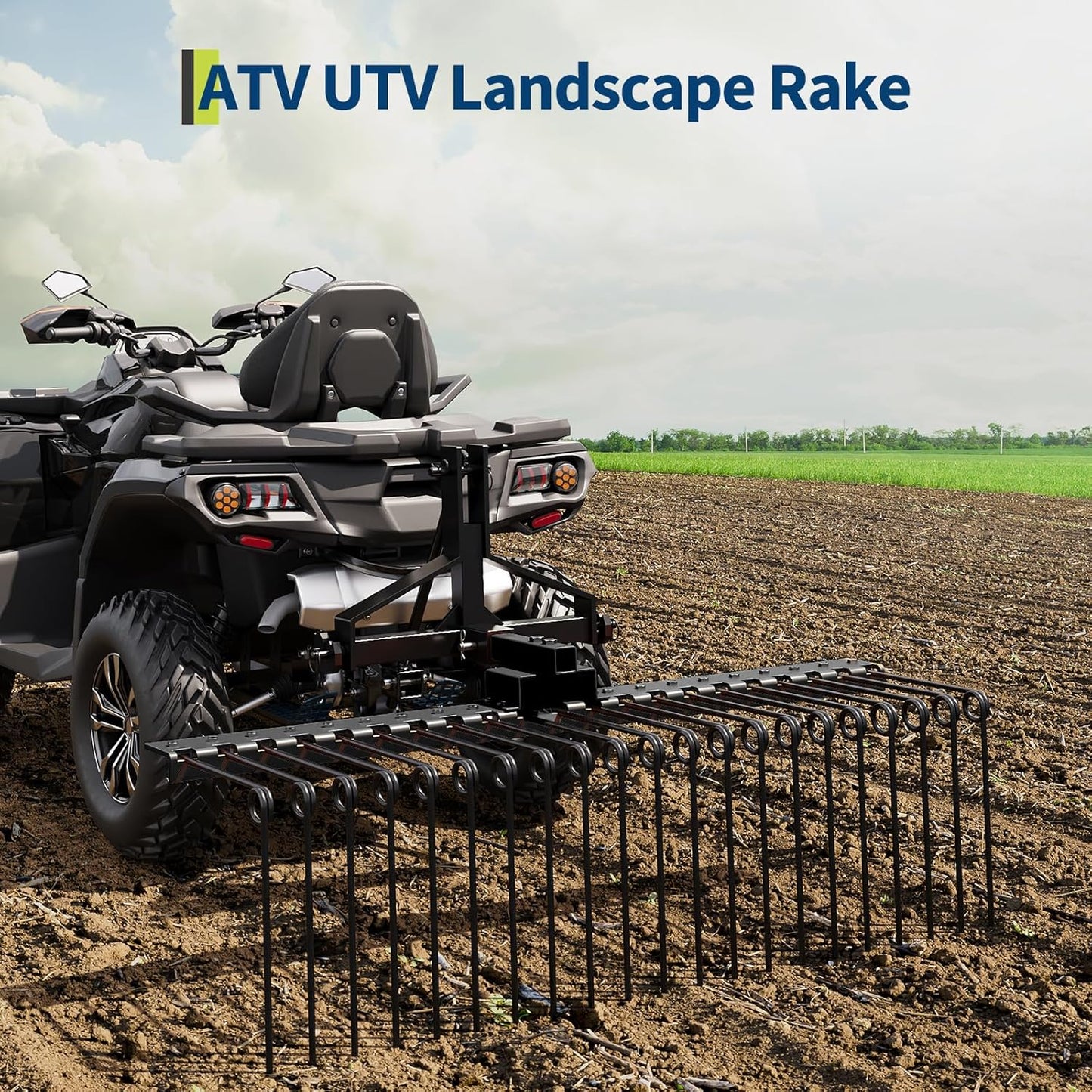 60 in Durable Pine Straw Rake, Steel Spring Landscape Rake Fits 2 in Receiver for Lawn Tractors or ATV/UTV, Black