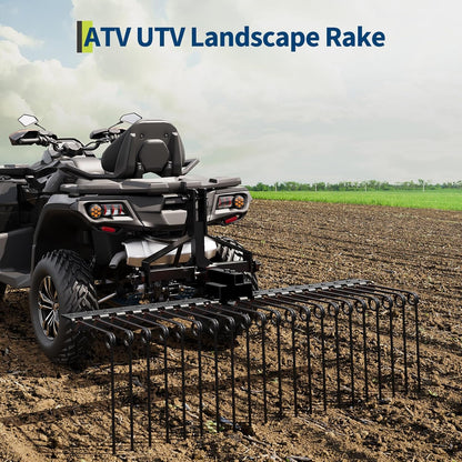 60 in Durable Pine Straw Rake, Steel Spring Landscape Rake Fits 2 in Receiver for Lawn Tractors or ATV/UTV, Black