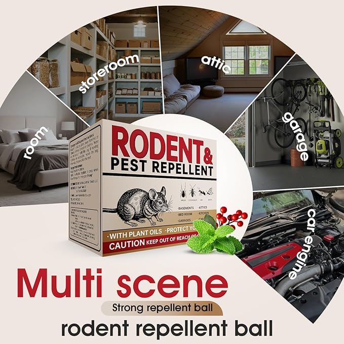 Mouse Repellent Balls 36 Pcs, Natural Peppermint Oil Rodent Deterrent for Mice, Rats & Squirrels – Safe Indoor & Outdoor Pest Control for Home, Garage, Garden, and Car