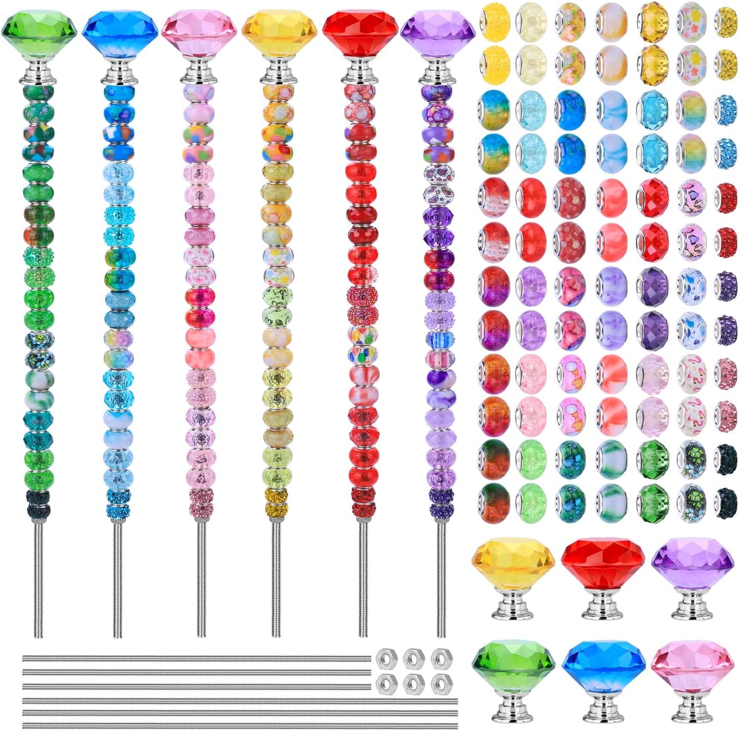 VICTLOV Crystal Suncatcher Making Kit, European Large Hole Beads, Glass Balls for Garden Decoration, DIY Outdoor Hanging Ornaments (164Pcs Diamond A)