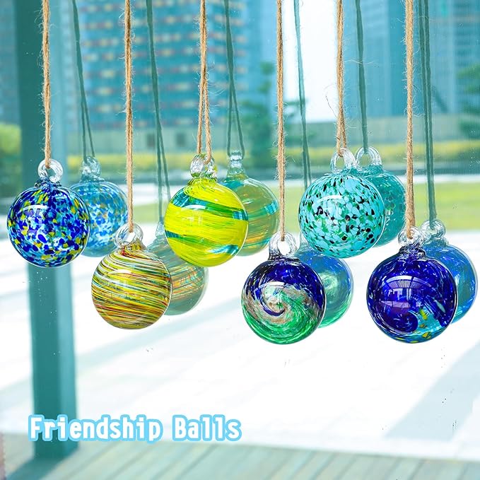 VCUTEKA Hanging Garden Gazing Ball, Hand-Blown Glass Witch Ball for Outdoor Garden Décor, 6pcs 3" Colorful Swirl