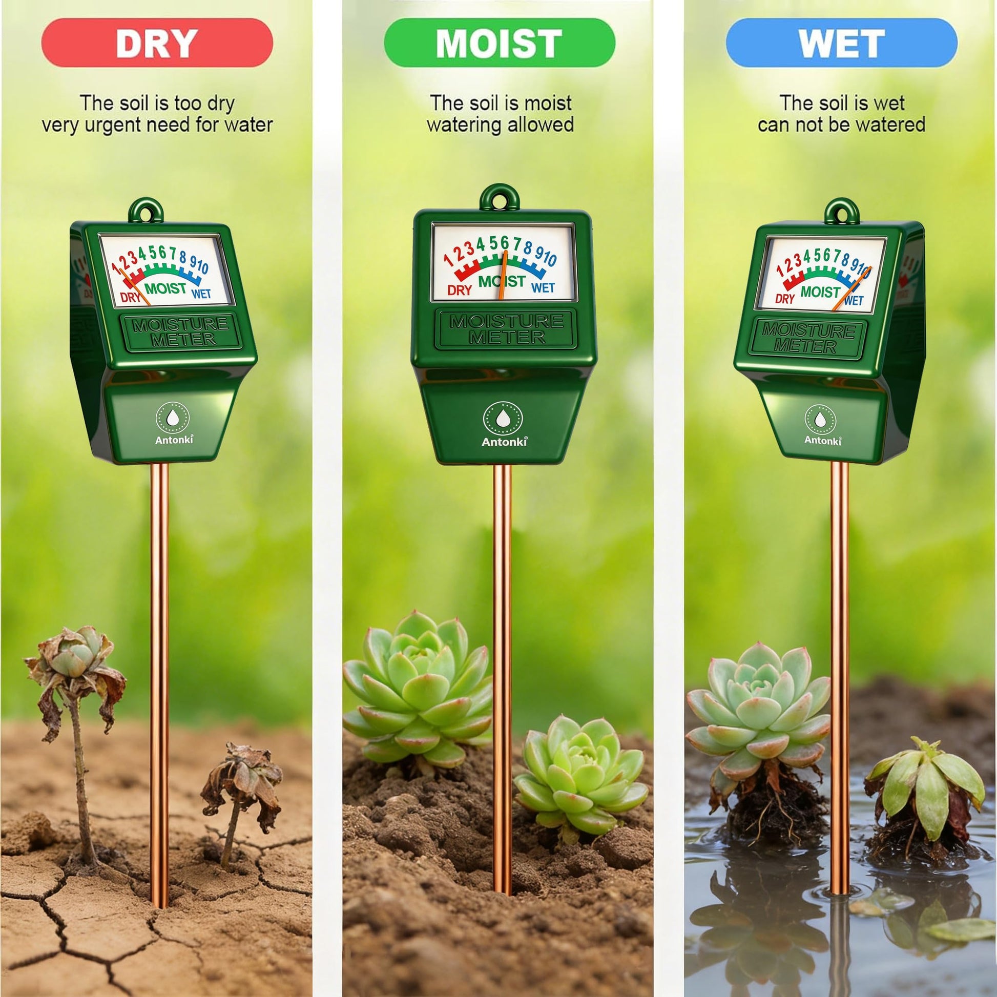 Antonki 2 Pack Soil Moisture Meter, Plant Water Meter Hygrometer