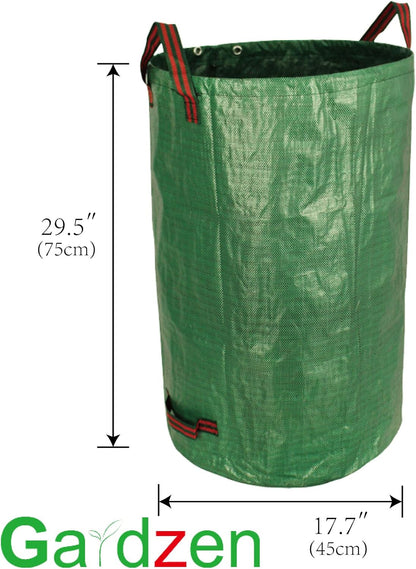 Gardzen 3-Pack 32 Gallon Yard Waste Bags, Reusable Heavy Duty Collapsible Garden Leaf Bags with Plastic Ring, Stand-Up Yard Waste Bin for Leaves, Lawn Debris & Grass Clippings