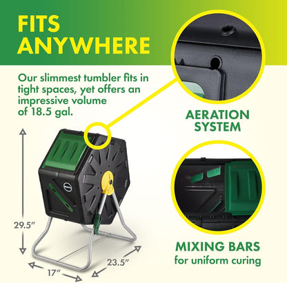 Miracle-Gro Compost Tumbler Single Chamber – Easy-Turn Composter Tumbler Outdoor for Fast Composting – Heavy-Duty Composting Bin with 1 Sliding Door (18.5 Gallon / 70 Liter)