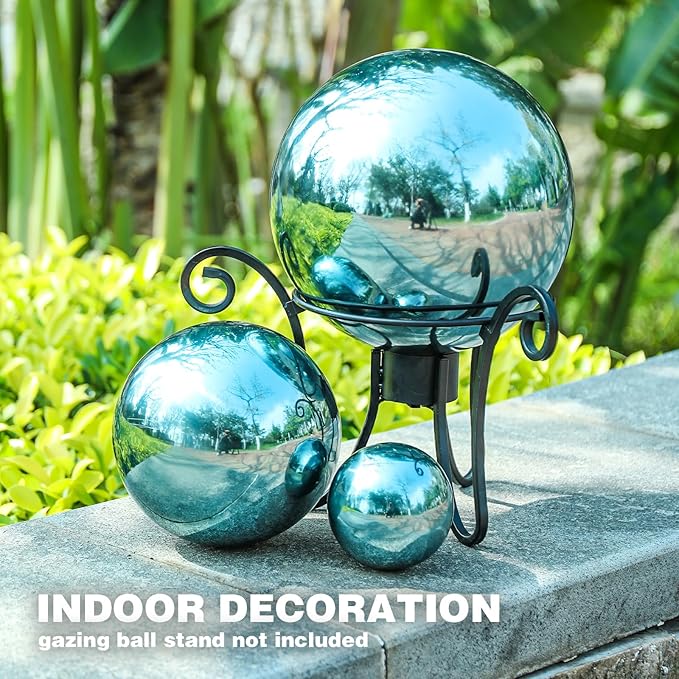 VCUTEKA Gazing Ball, Polished Glass Mirror Hollow Sphere for Garden, Lawn, Yard, Outdoor Decoration, Reflective Garden Globe, 3 Psc