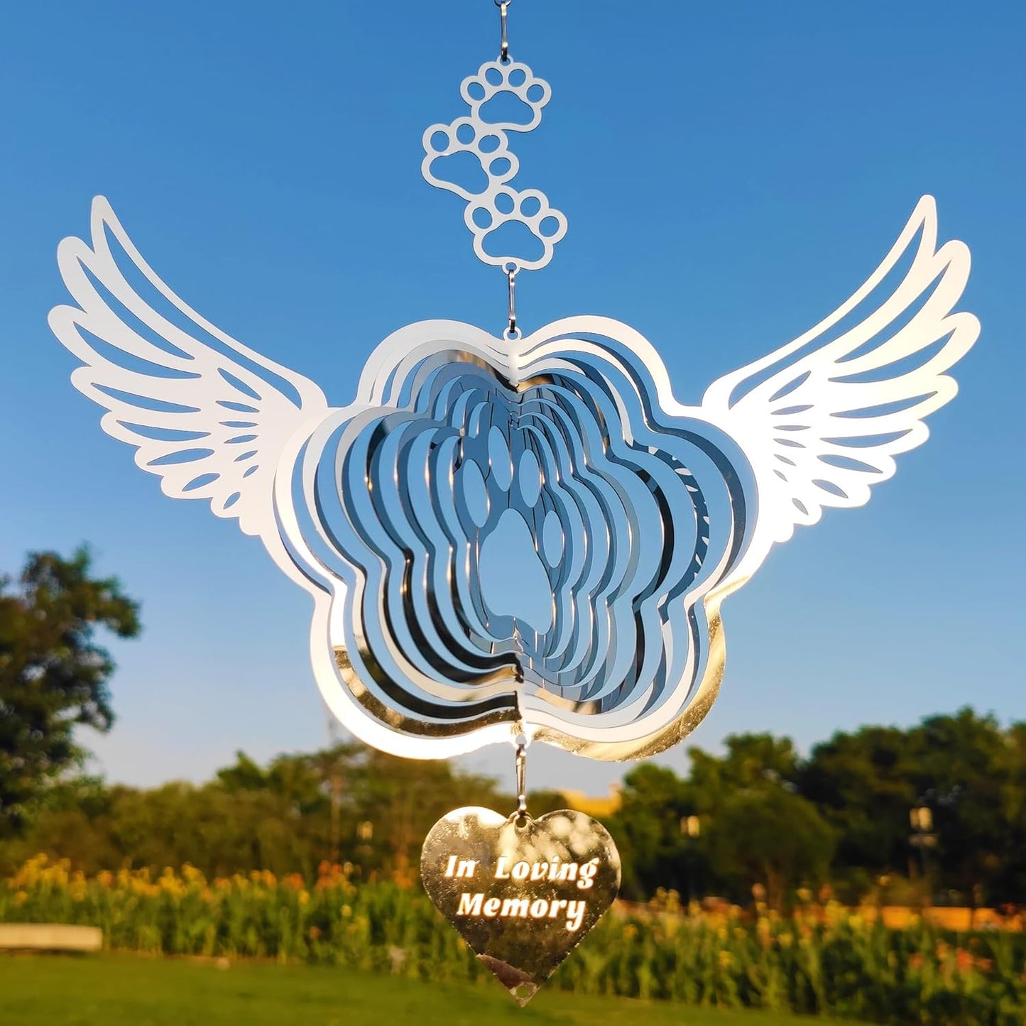 DJUAN Pet Memorial Wind Spinners, Dog Memorial Gifts,Stainless Steel Angel Wings Pet Paw Print,Dogs and Cats Remembrance, Pet Sympathy,Pet Loss Bereavement Gifts