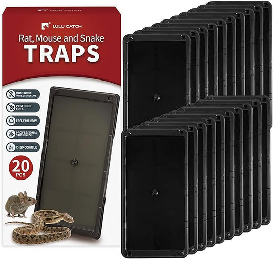 LULUCATCH Super Glue Traps 20 Pack for Mice & Snakes, Larger, Heavier Sticky Traps with Non-Toxic Glue. Sticky Mouse Traps Indoor, Easy to Set, Pet Safe Pest Control