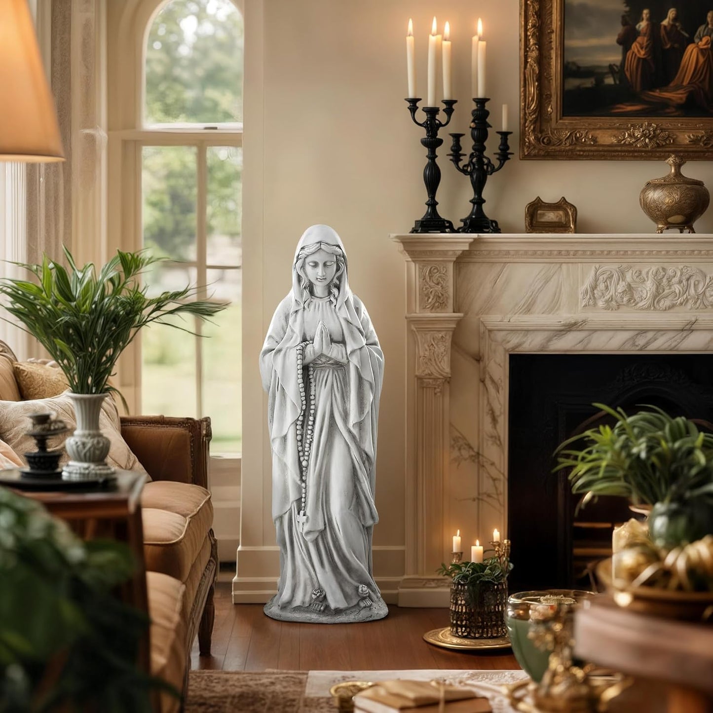 Virgin Mary Praying Statue-Large 29.5 Inch Outdoor Religious Statue Made of Magnesium Oxide Stone,Durable Garden Sculpture for Yard Patio Lawn, Brings Peaceful Blessings,Antique White