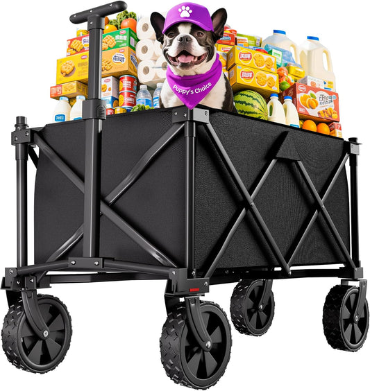 BEAU JARDIN Collapsible Folding Wagon Cart with Big Wheels Foldable Cart with 400LBS Capacity Utility Lightweight Wagon Heavy Duty Grocery Cart for Camping Garden Outdoor Fishing Sports Shopping Black