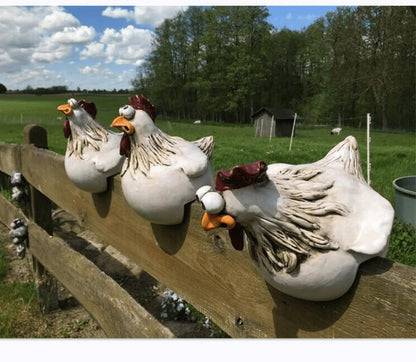 Funny Farm Chickens Statues,Chicken Fence Decoration,Resin Cute Chickens Decor,Outdoor Real Animal Statue,Chicken Sculpture,Perfect for Home Garden Stairs,Farm,Patio,Backyard