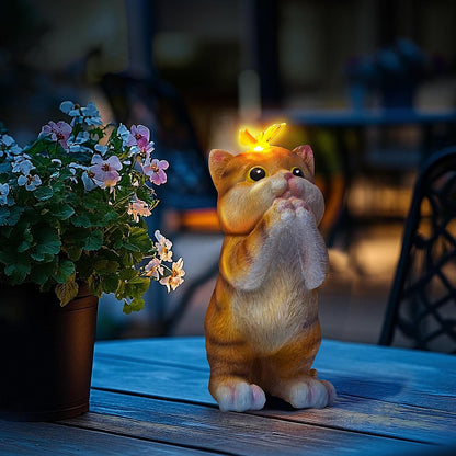 Solar Garden Decor Outdoor Statues Cat - Lawn Decor Statue for Patio, Balcony, Yard Ornament - Unique Gifts for Housewarming, Birthday, Christmas (Yellow)