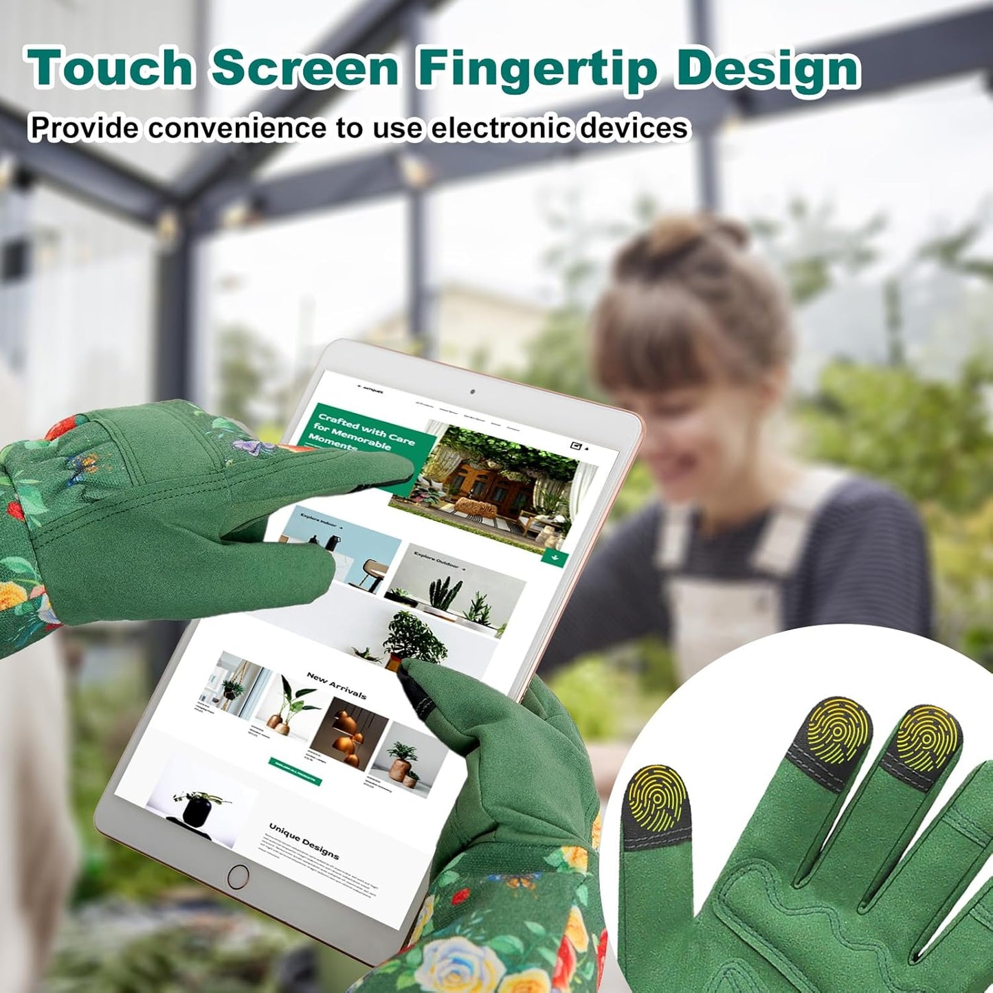 DLY Gardening Gloves,Leather Rose Gloves,Women's Long Gardening Glove for Work and Yard Work,Durable and Comfortable(Medium, Green