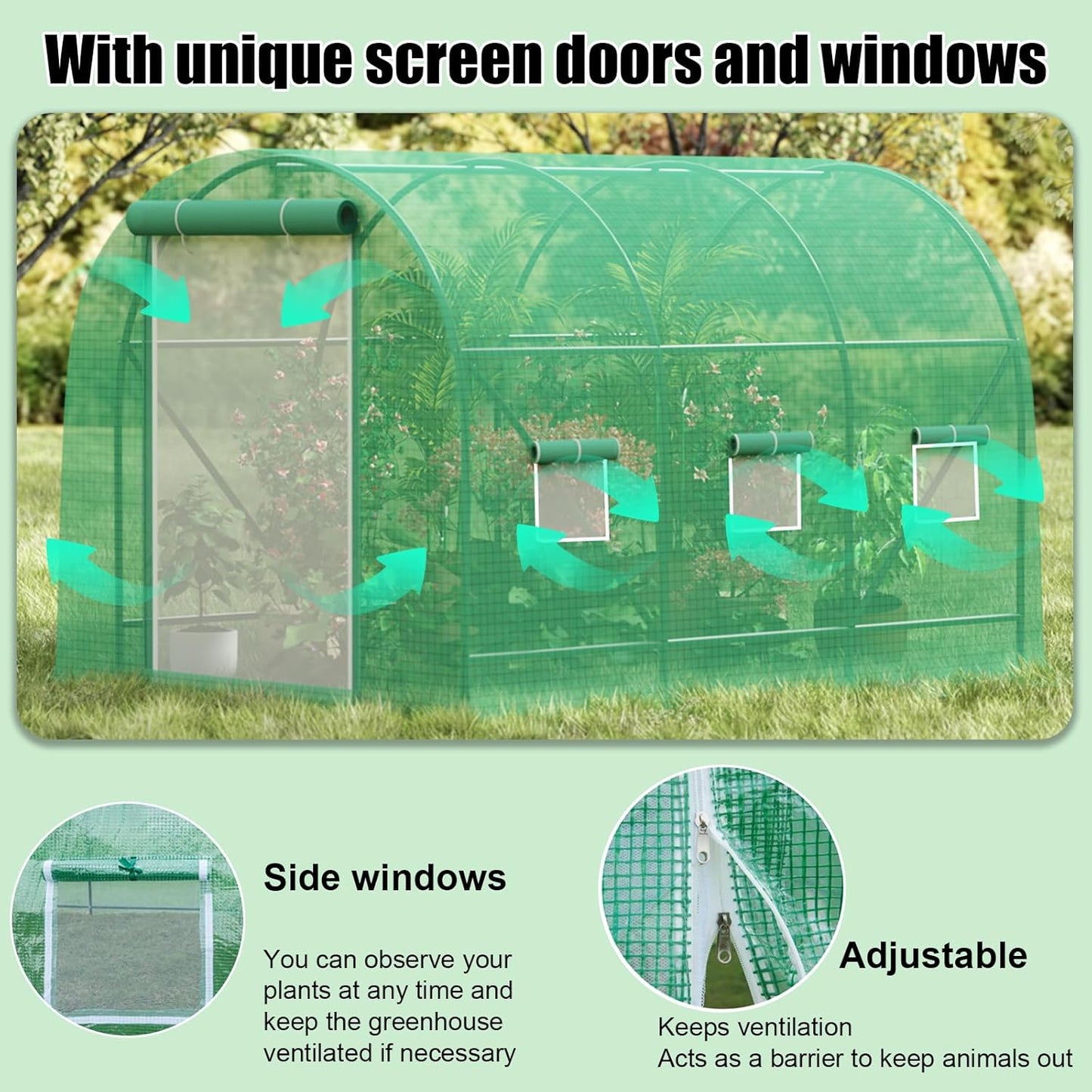 10x7x7 ft Greenhouse, Outdoor Walk-in GreenHouses with Screen Windows and Dual Zippered Door, Portable Waterproof Green Houses Tent for Outside Heavy Duty with Reinforced Frame #2