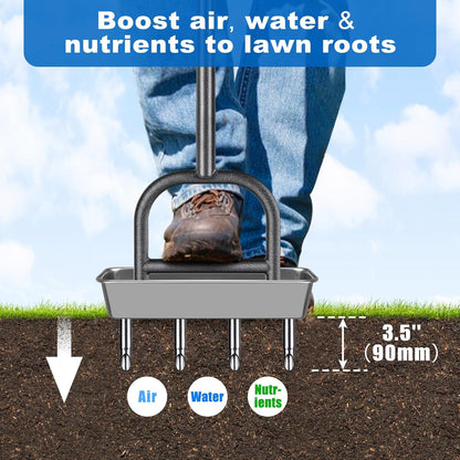 Lawn Coring Aerator Tool, Stainless Steel 4-Core Manual Plug Aerator for Yard & Lawn Aeration, Durable Aeration Tool with Soft Rubber Grip for Compacted Soil & Grass Care