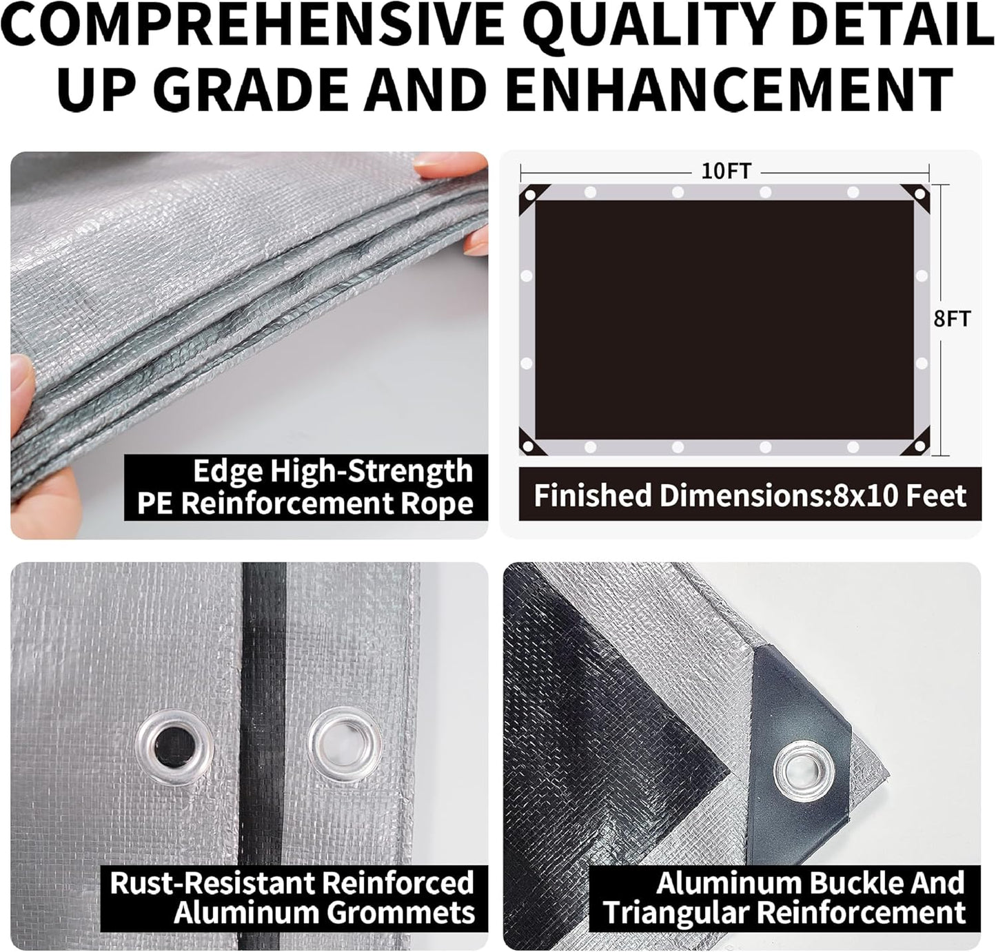 Tarp Heavy Duty 8x10ft Waterproof Tarps,10mil Uv Resistant,Multipurpose Silver/Black Tarps for Cars,Camping,Roof,Ship,Garden.by-MVPNET