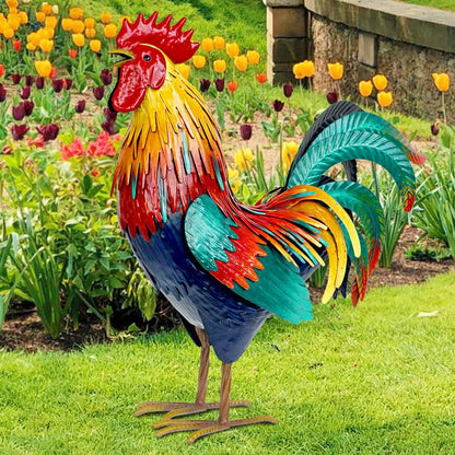 Kircust Metal Rooster Garden Statue Outdoor Decor Yard Art Chicken Decoration for Home Patio Lawn Backyard Farmhouse Kitchen