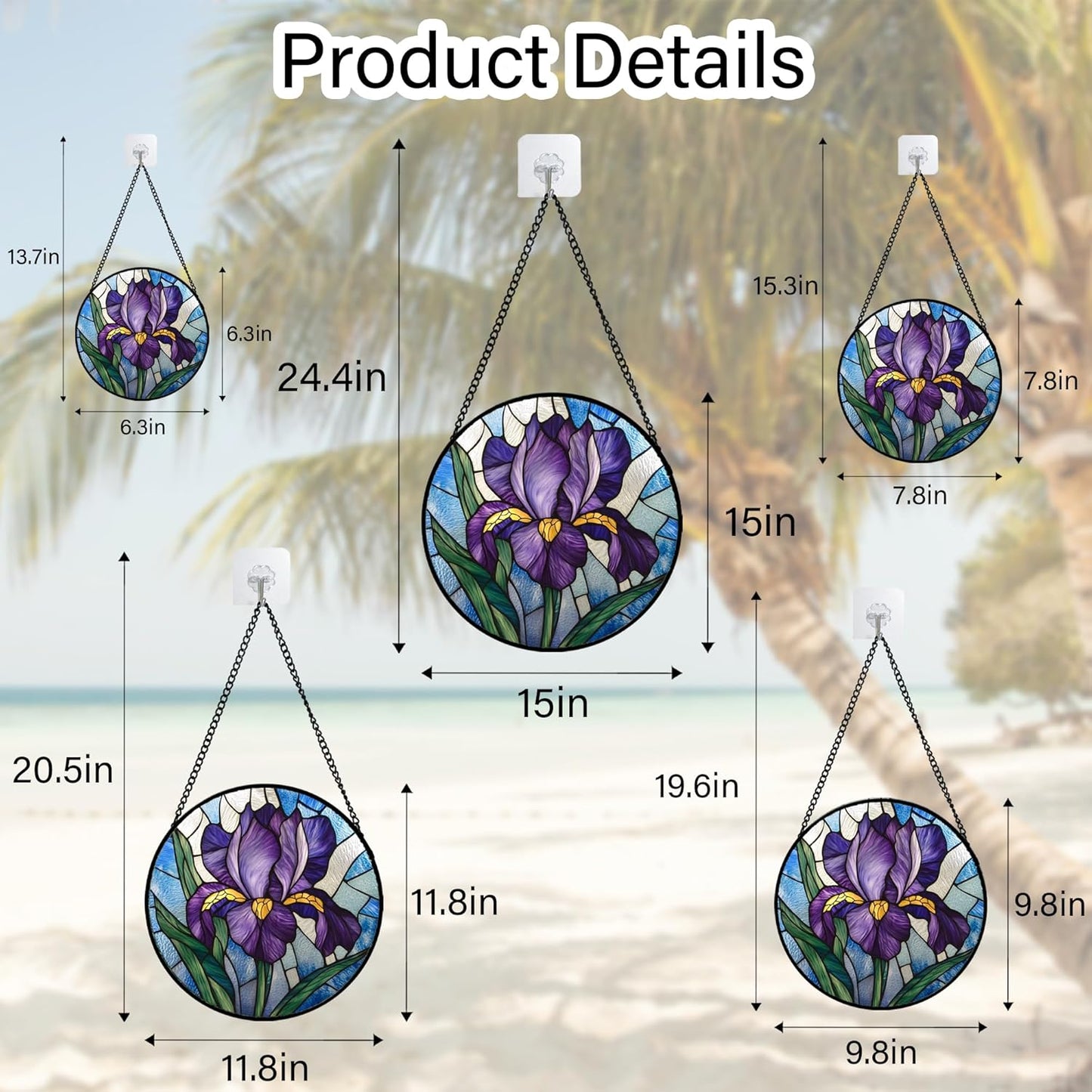Stained Glass Window Hanging - Iris Birth Flower Suncatcher for Doors Garden Yard Purple Blue Sun Catchers Decor Christmas Mother's Day Birthday Gifts for Teacher Women Mom Nana 7.8 in