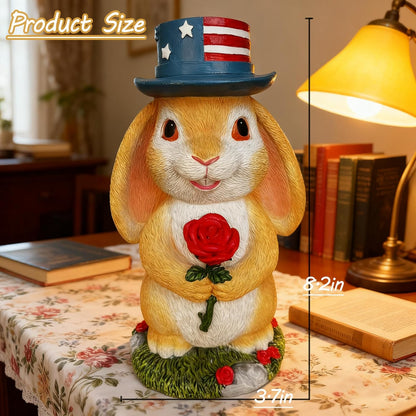 Funny Garden Handheld Rose Rabbit Statue - Resin Outdoor Decor for Yard, Patio,Lawn - Whimsical Bunny Sculpture Gift for Garden Lovers