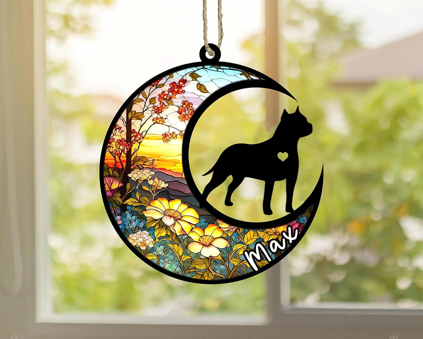 Personalized Dog Memorial, Custom Name American Staffordshire Terrier Dog Christmas Ornament, Custom Breeds, Pet Loss Light Catcher, Gifts for Lovers Loss of Pet Sympathy on Mothers Day Christmas