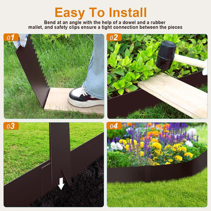40" L x 6" H Metal Landscape Edging, Heavy Duty Galvanized Steel Garden Edging,6 Pack Steel Landscape Edging with Clips for Lawn, Flower Bed, Yard (Brown)